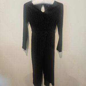 Junior's/Tweens THREE PINK HEARTS Black Silver Shimmer Jumpsuit L